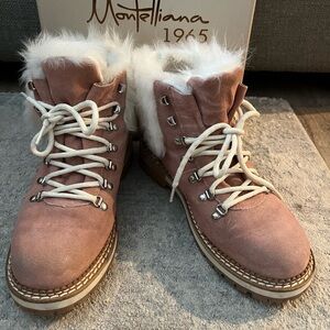 MONTELLIANA 1965 Clara Suede Shearling-Trimmed Hiking Boots 9.5